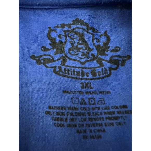 Attitude Gold Shirt Blue White Shortsleeve Graphic Casual Mens Size 3XL - Picture 3 of 5